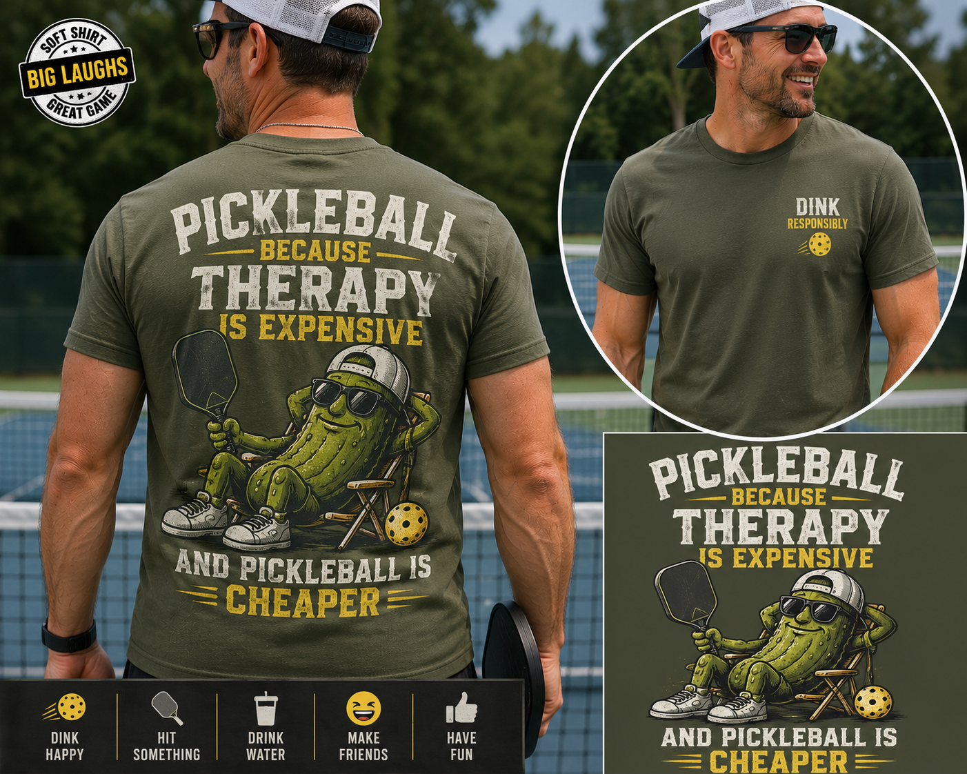 Pickleball Because Therapy Is Expensive Men's T-Shirts