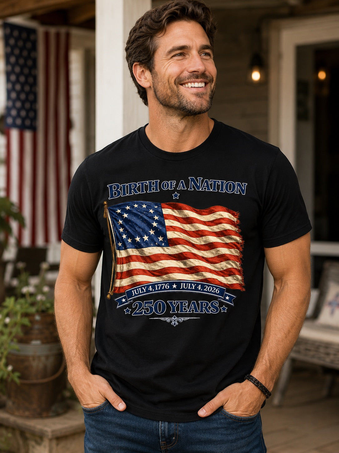 Birth Of Nation 250 Year American Flag Men's T-Shirt